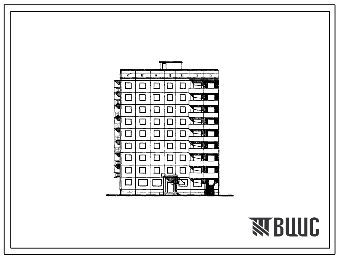 Типовой проект 94-087/1.2 Блок-секция 9-этажная 32-квартирная торцовая, левая со встроенными предприятиями обслуживания населения 2Б-2Б-2Б-3Б