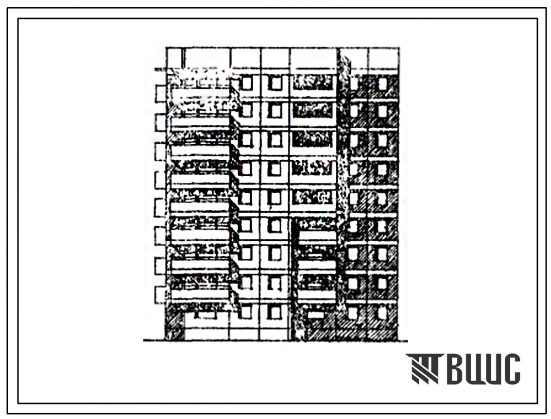 Типовой проект 97-070/1 Девятиэтажная блок-секция угловая левая на 36 квартир (двухкомнатных 2Б-19, трехкомнатных 3Б-8, четырехкомнатных 4Б-9). Для строительства в 1В климатическом подрайоне