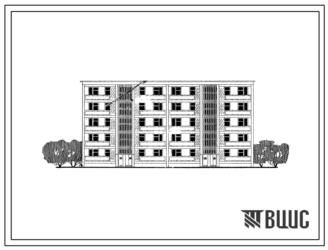 Типовой проект 102-08с Двойная блок-секция 5-этажного дома рядовая на 25 квартир для строительства в Молдавской ССР, в районах с сейсмичностью 8 баллов.