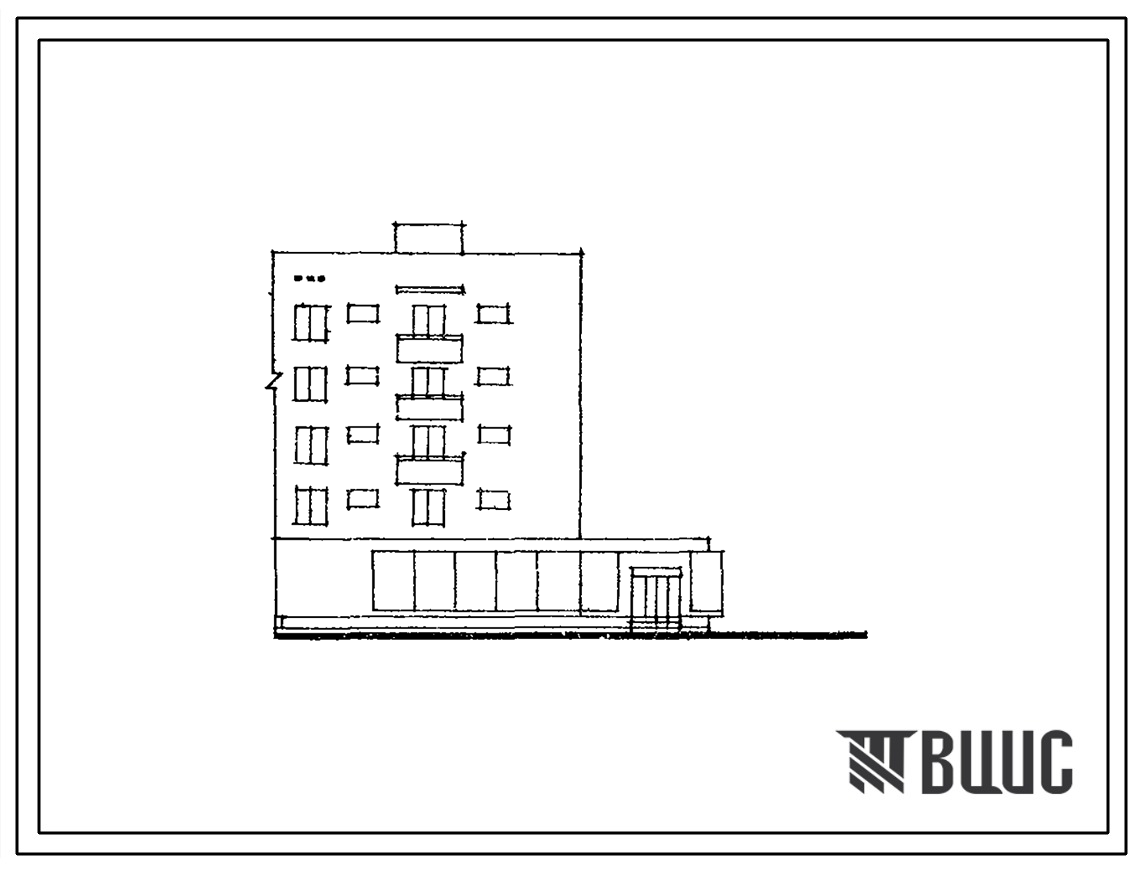 Типовой проект 109-040с Пятиэтажная одинарная блок-секция Т-3А.2Б правая на 8 квартир с магазином.