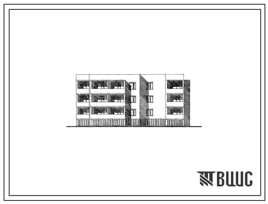 Типовой проект 85-041/1 Трехэтажная блок-секция угловая (торцевая) правая на 12 квартир (однокомнатных 1Б-3, двухкомнатных 2Б-6, четырехкомнатных 4Б-3). ). Для строительства в 1В климатическом подрайоне, 2 и 3 климатических районах