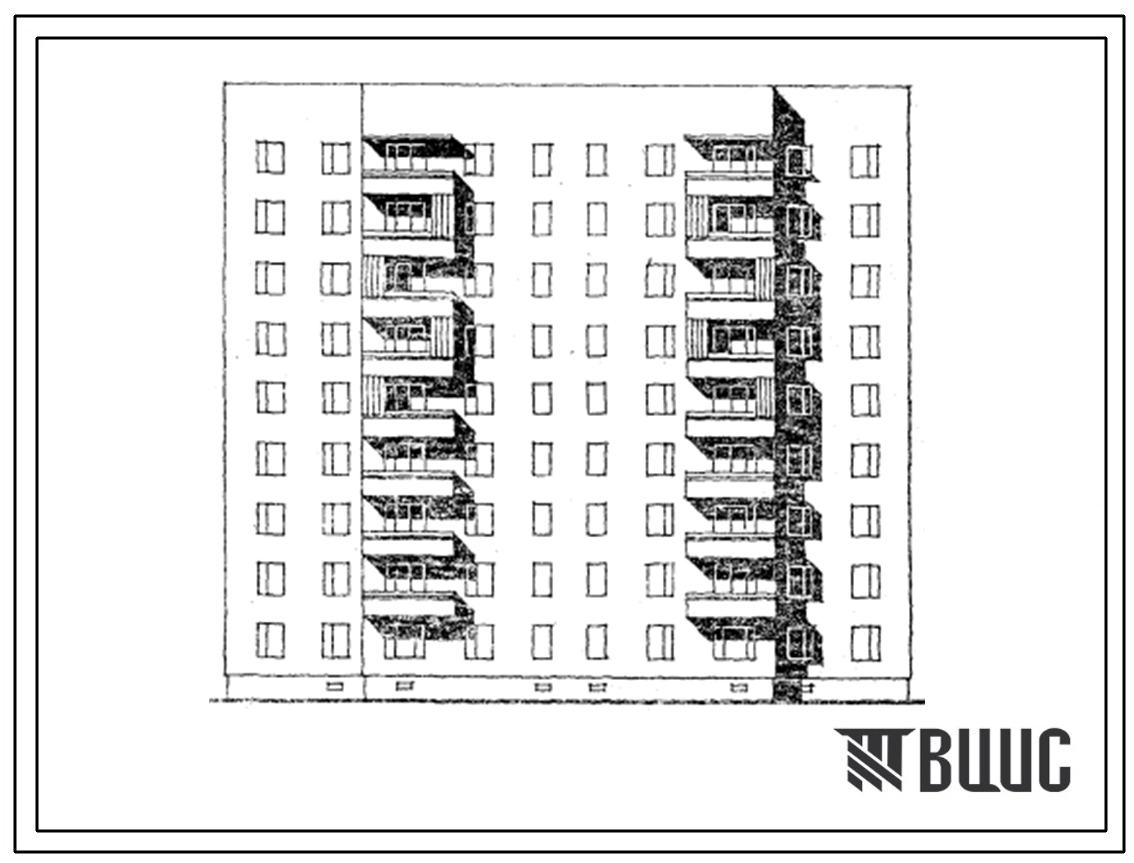 Типовой проект 87-0130пв.86 Девятиэтажная блок-секция меридиональной ориентации на 54 квартиры 1Б-1Б-2Б-2Б-3Б-3Б