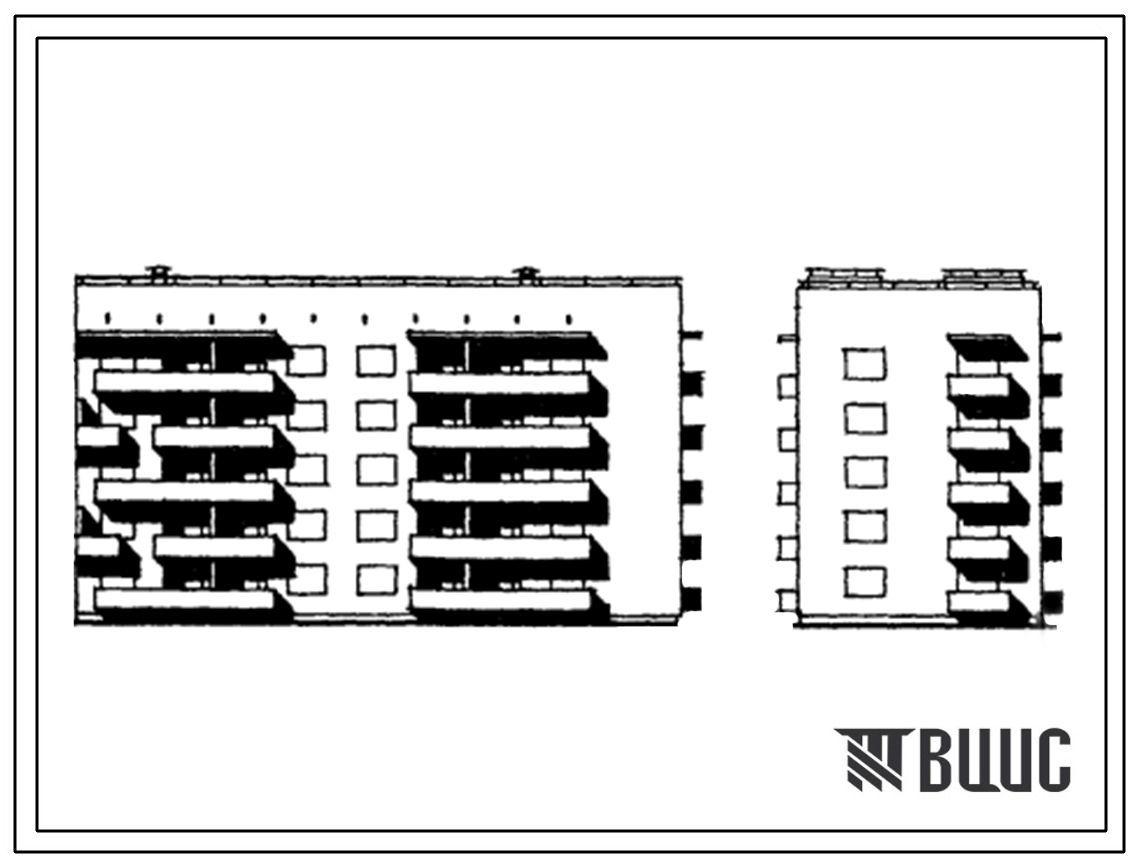 Типовой проект 67-07с/77 Пятиэтажная двойная блок-секция на 25 квартир торцовая 1Б.2Б.3Б-2Б.3Б, правая