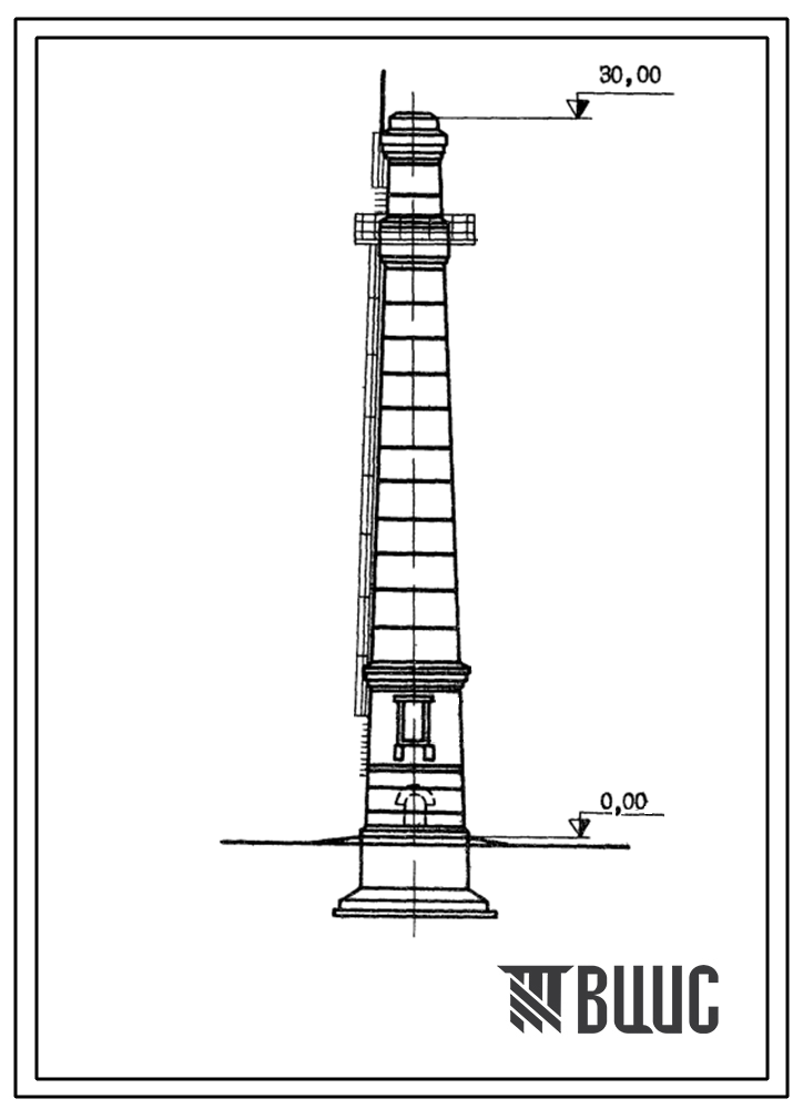 Типовой проект 907-2-95 Труба дымовая кирпичная для котельных установок Н=30,0 м, Д0=1,2 м. Для строительства в 2-4 районов ветровой нагрузки с надземным примыканием газоходов