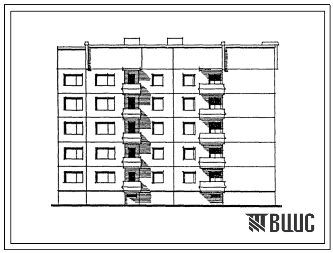 Типовой проект 120-019.2 Блок-секция 5-этажная 20-квартирная торцевая правая 1Б-2Б-2Б-2Б. Для городского строительства в Литовской ССР