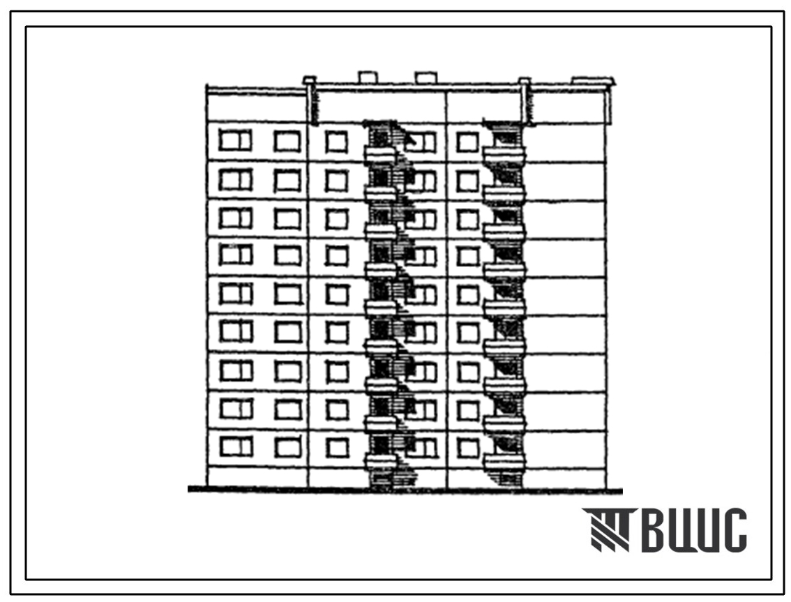 Типовой проект 120-025.2 Блок-секция 9-жтажная 36-квартирная торцевая правая 2Б-2Б-2Б-2Б. Для городского строительства в Литовской ССР