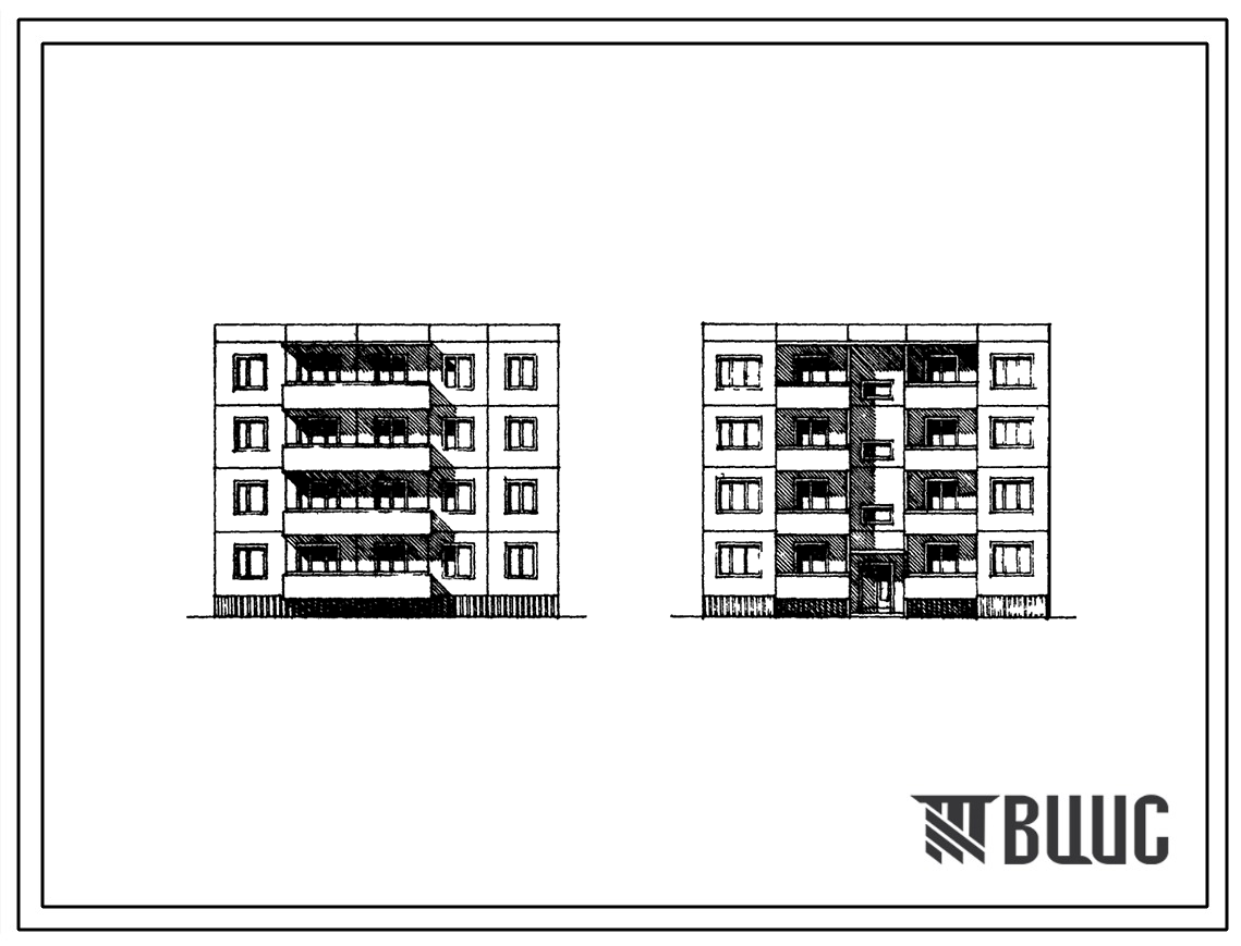 Типовой проект 121-010/1 Четырехэтажная блок-секция рядовая на 12 квартир (однокомнатных 1Б-4, двухкомнатных 2Б-4, трехкомнатных 3Б-4). Для строительства во 2В климатическом подрайоне Белорусской ССР