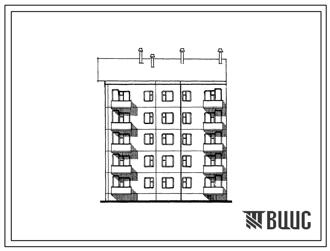135-07с/1 Пятиэтажная блок-секция торцевая правая на 15 квартир (однокомнатных 1Б-5, двухкомнатных 2Б-5, трехкомнатных 3Б-5). Для строительства в районах сейсмичностью 7, 8 и 9 баллов в 1В климатическом подрайоне и условий строительства на трассе БАМ