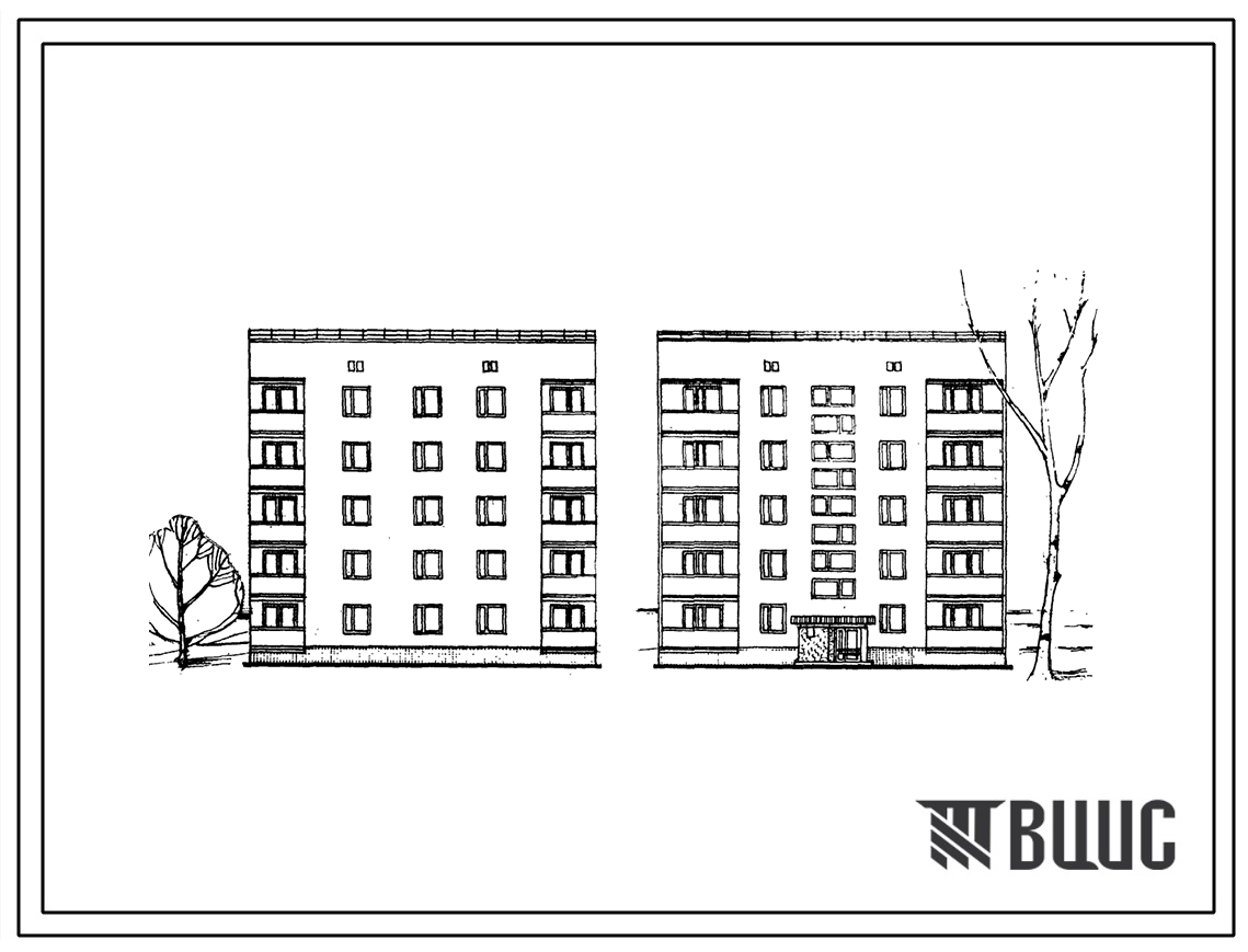 Типовой проект 87-045в Блок-секция пятиэтажного дома рядовая на 10 квартир (трехкомнатных-5, четырехкомнатных-5) для строительства на подрабатываемых территориях. Стены из кирпича.