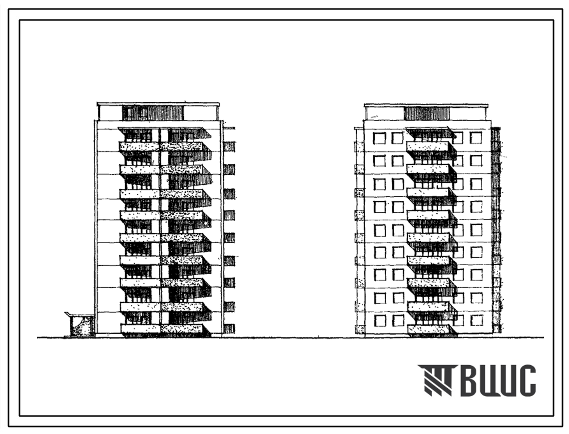 Типовой проект 112-106-9с 9-этажный односекционный каркасно-панельный жилой дом на 45 квартир (однокомнатных 1А-9, двухкомнатных 2Б-28, трехкомнатных 3Б-8). Для строительства в 3 климатическом районе Киргизской ССР сейсмичностью 9 баллов