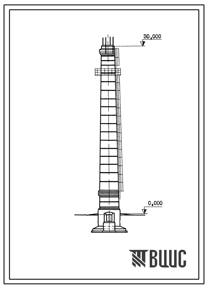 Типовой проект 907-2-195 Труба дымовая кирпичная Н=30 м, Д0=1,2 м с подземным примыканием газоходов для котельных установок. Для строительства в 1-4 климатических районах кроме подрайонов 1А и 1Б