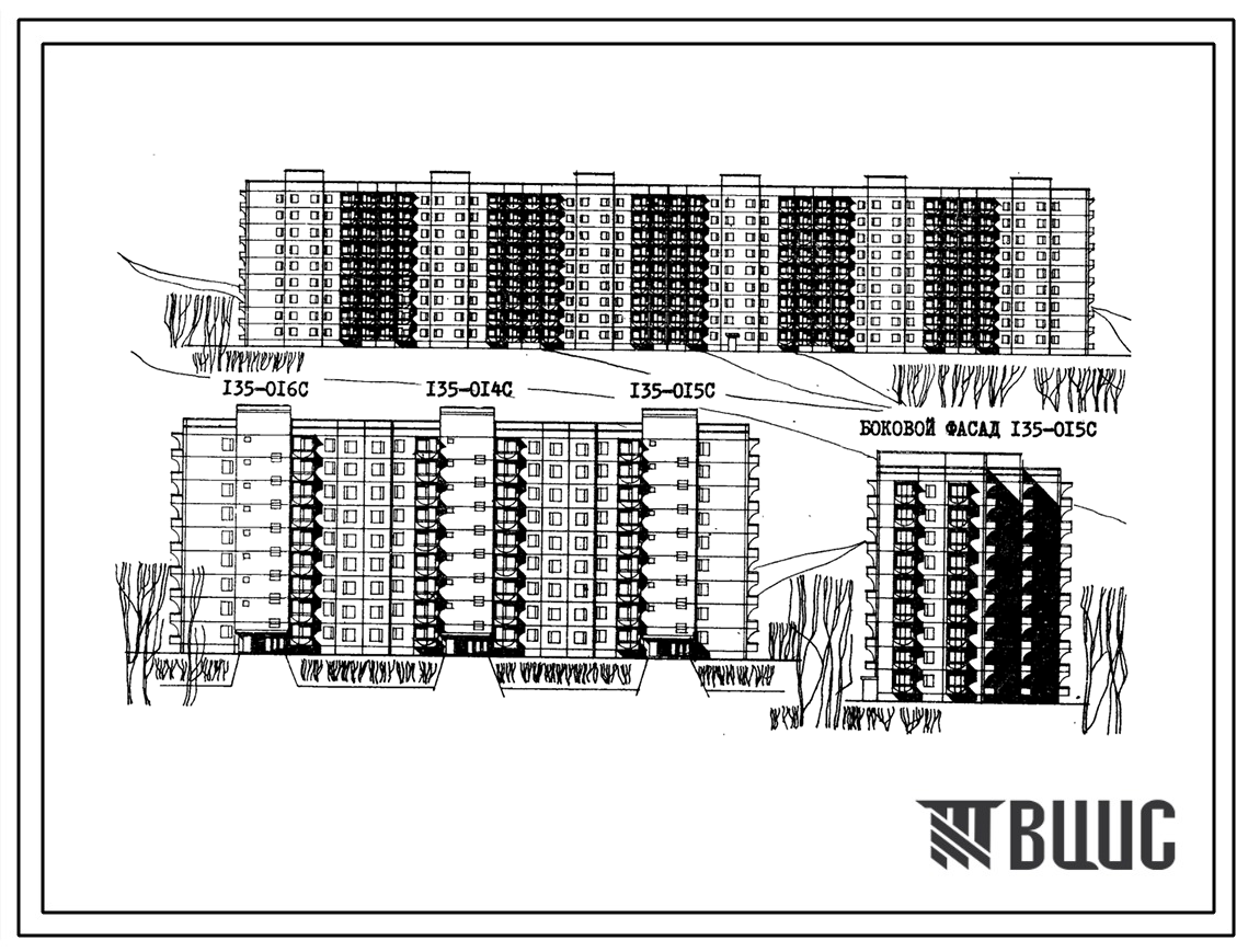 Типовой проект 111-135-13с Девятиэтажный шестисекционный дом г 216 квартир (однокомнатных 1Б-20; двухкомнатных 2Б-106; трехкомнатных 3А-40, 3Б-50), с шагом поперечных стен 3,0 и 6,3 м, для строительства в 1В и 1Д климатических подрайонах сейсмичностью 7 и