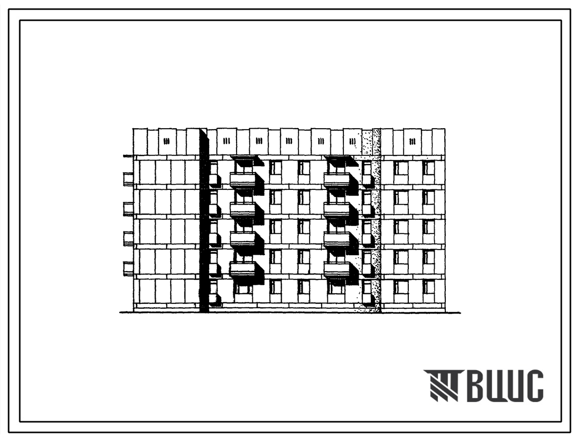 Типовой проект 114-059с/1 Блок-секция пятиэтажная двухсекционная 35-квартирная торцовая левая 1А.1А.1Б.2Б.-1А.2А.3Б. (со стенами из крупных блоков).
