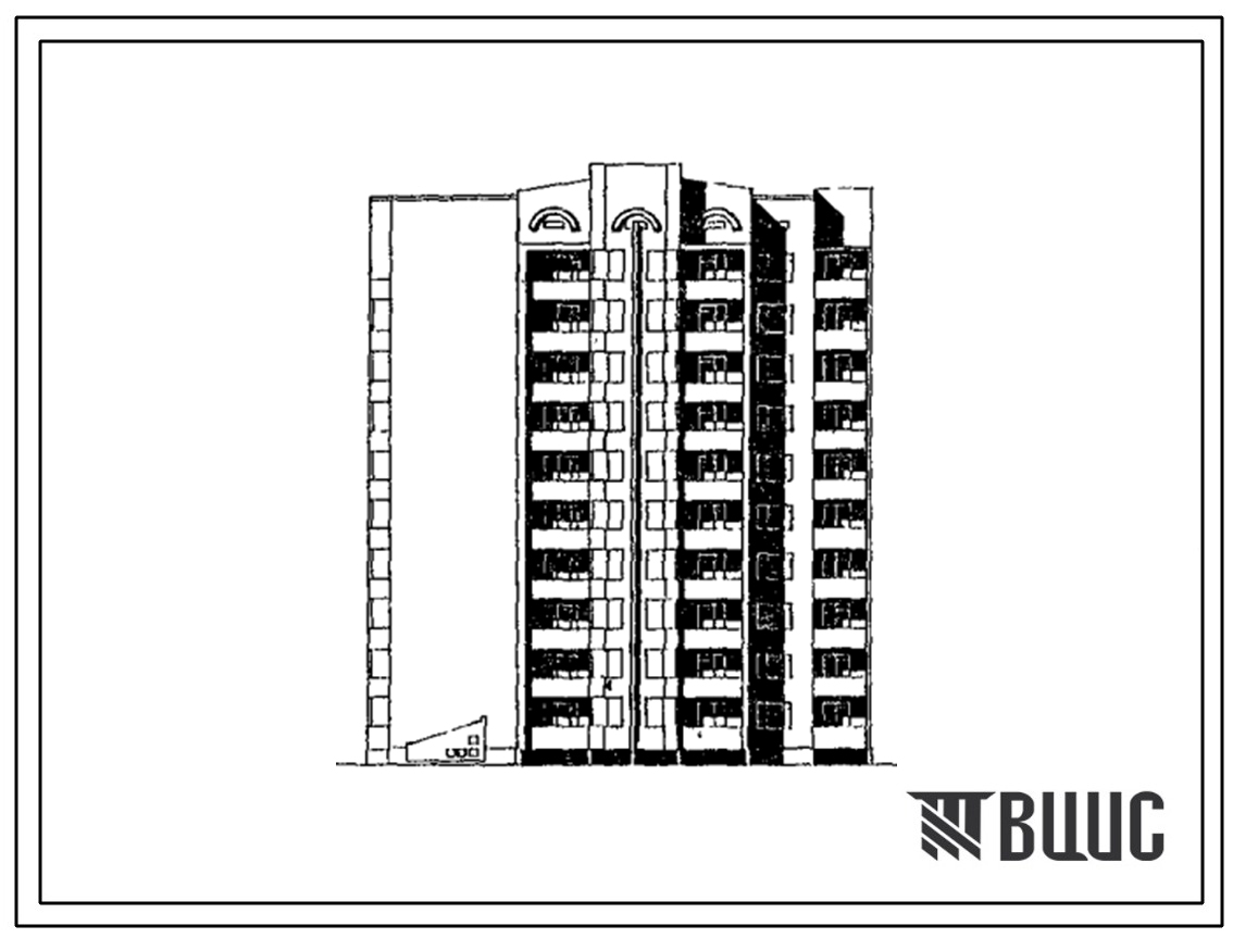 Типовой проект 236-07.13.90 Блок-секция торцевая левая 10-этажная 50-квартирная 1.1.2.3.3 для строительства в центральных районах УССР