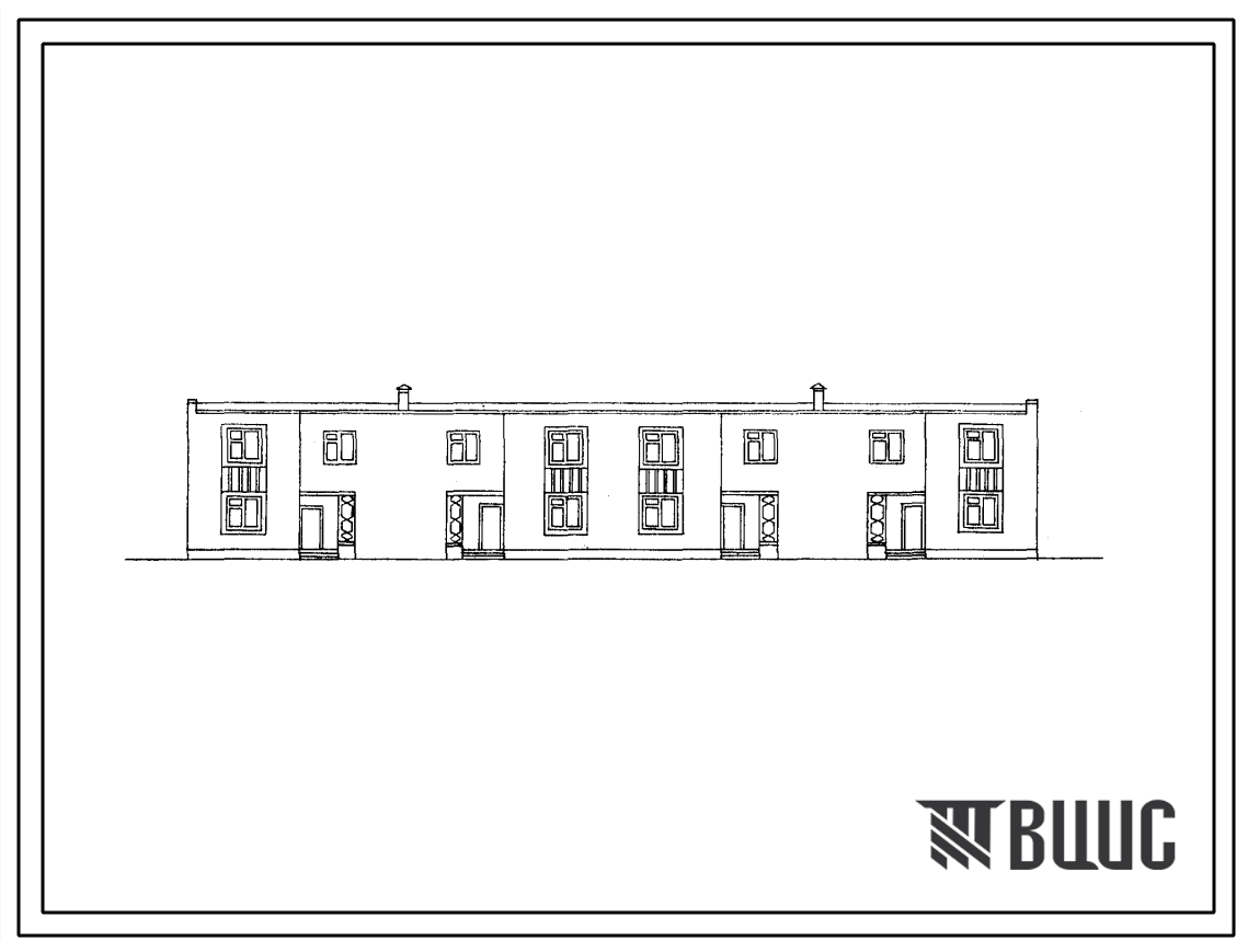 Типовой проект 145-42-115с/1 Двухэтажный четырехквартирный блокированный жилой дом с пятикомнатными квартирами типа 5Б в двух уровнях.
