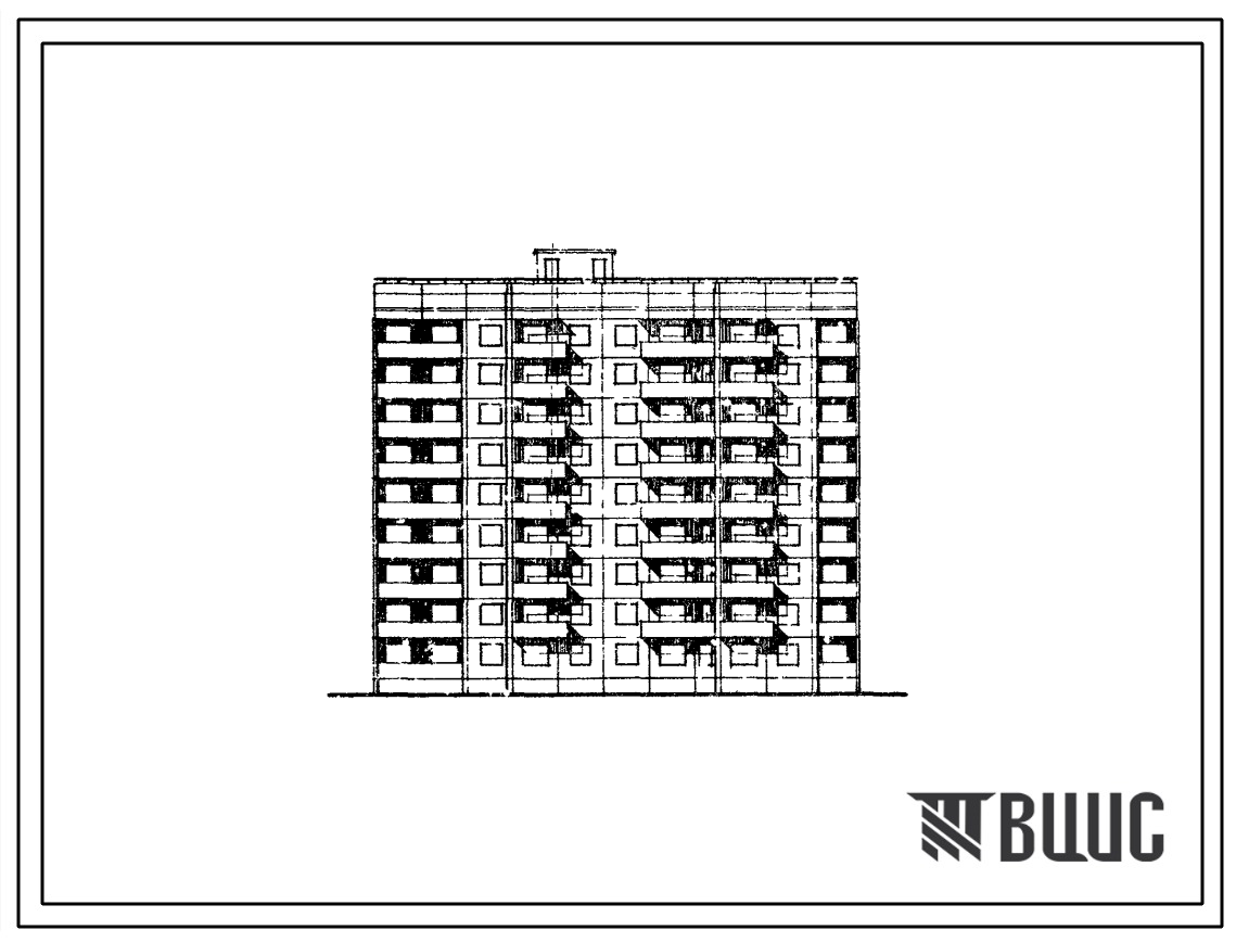 Типовой проект 94-055 Блок-секция девятиэтажная 81-квартирная рядовая, с торцевыми окончаниями, правая для малосемейных (однокомнатных 1А-27, 1Б-54).