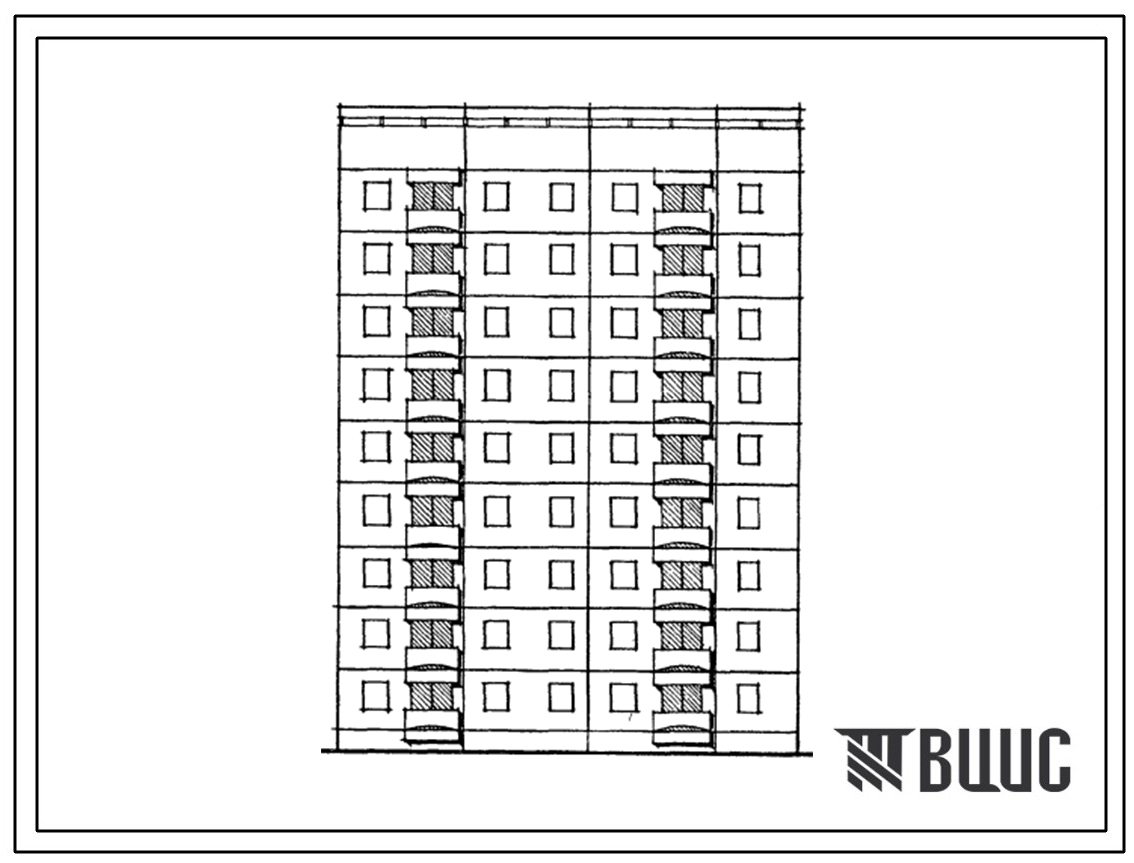 Типовой проект 129-055с.13.86 Блок-секция 9-этажная 27-квартирная лучевая прямая левая 1Б-2Б-3Б (для Армянской ССР)