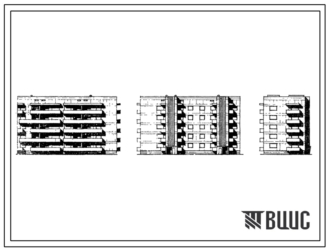 Типовой проект 67-017/75/1 5-этажная двойная блок-секция торцовая на 25 квартир 1Б.2Б.3Б-2Б.3Б (правая)