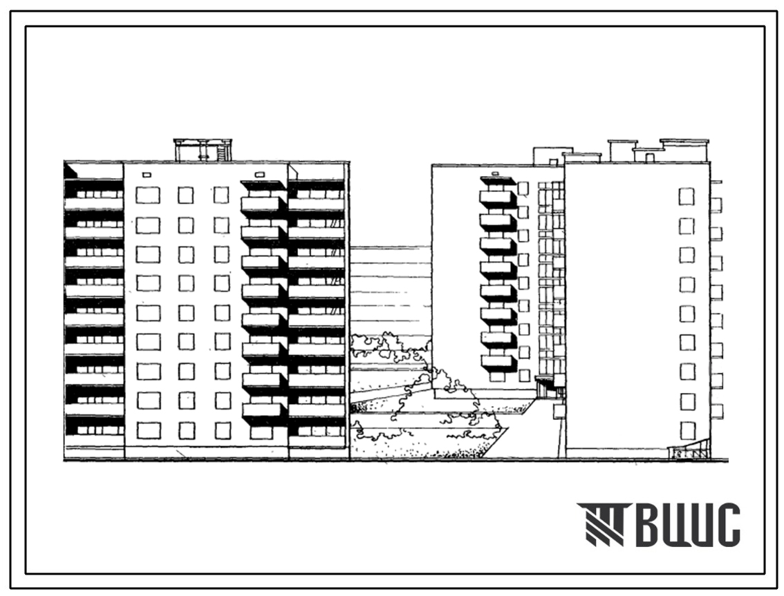 Типовой проект 87-020/75 Девятиэтажная торцовая правая блок-секция на 36 квартир (Т-1Б.2Б.3Б.4Б)