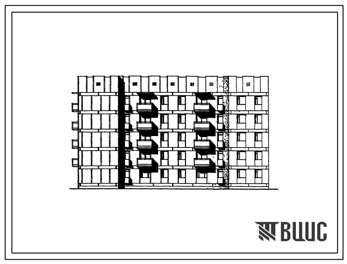 Типовой проект 114-058с/1 Блок-секция пятиэтажная двухсекционная 35-квартирная торцовая левая 1А.1А.2Б.-1А.2А.3Б. (со стенами из крупных блоков).