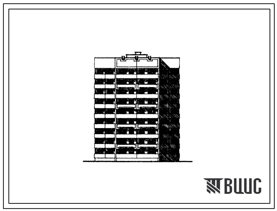 Типовой проект 83-057п.13.87 Многолучевая блок-секция широтной ориентации рядовая 9-этажная 54-квартирная 1-1-2-2-3-3 для применения в городе Брежневе ТАССР