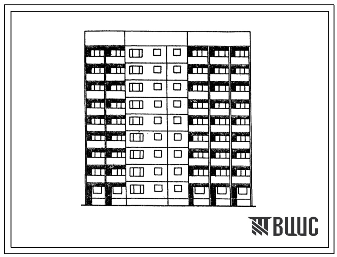 Типовой проект 1Лг-602-022.13.86 Блок-секция рядовая с торцевыми окончаниями 9-этажная 35-квартирная 1Б-2Б-3Б-4Б (для строительства в г. Риге)