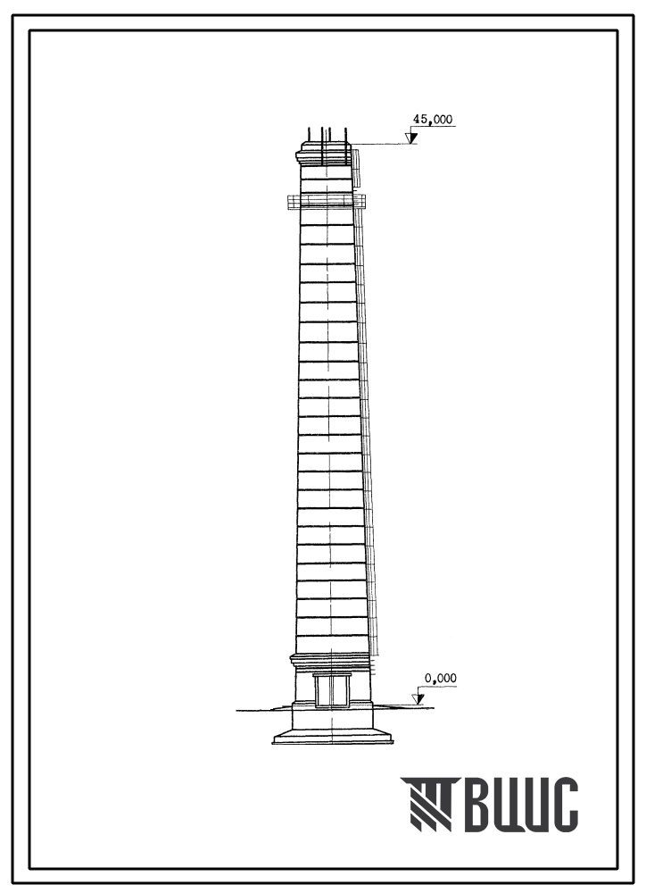 Типовой проект 907-2-211 Труба дымовая кирпичная Н=45 м, Д0=3,0 м с наземным примыканием газоходов для котельных установок. Для строительства в 1-4 климатических районов кроме подрайонов 1А и 1Б