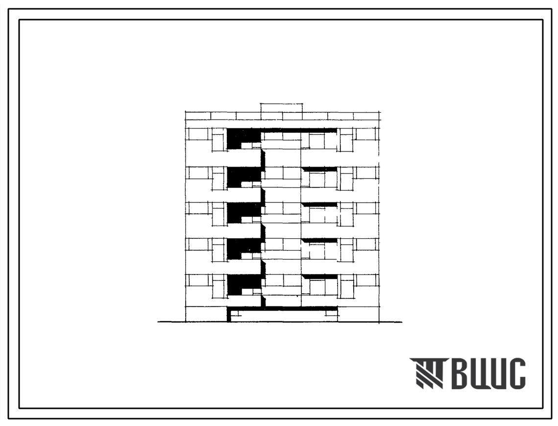 Типовой проект 126-010 Пятиэтажная блок-секция на 15 квартир рядовая правая 2А-2Б-2Б се стенами из мелких блоков ячеистого бетона. Для строительства во 2 и 3 строительно-климатических зонах.
