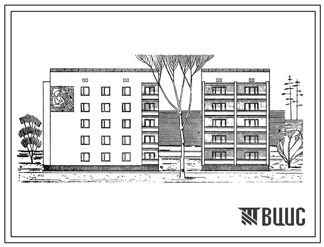 Типовой проект 87-025п Блок-секция 5-этажного дома торцевая левая на 15 квартир для строительства на просадочных грунтах.