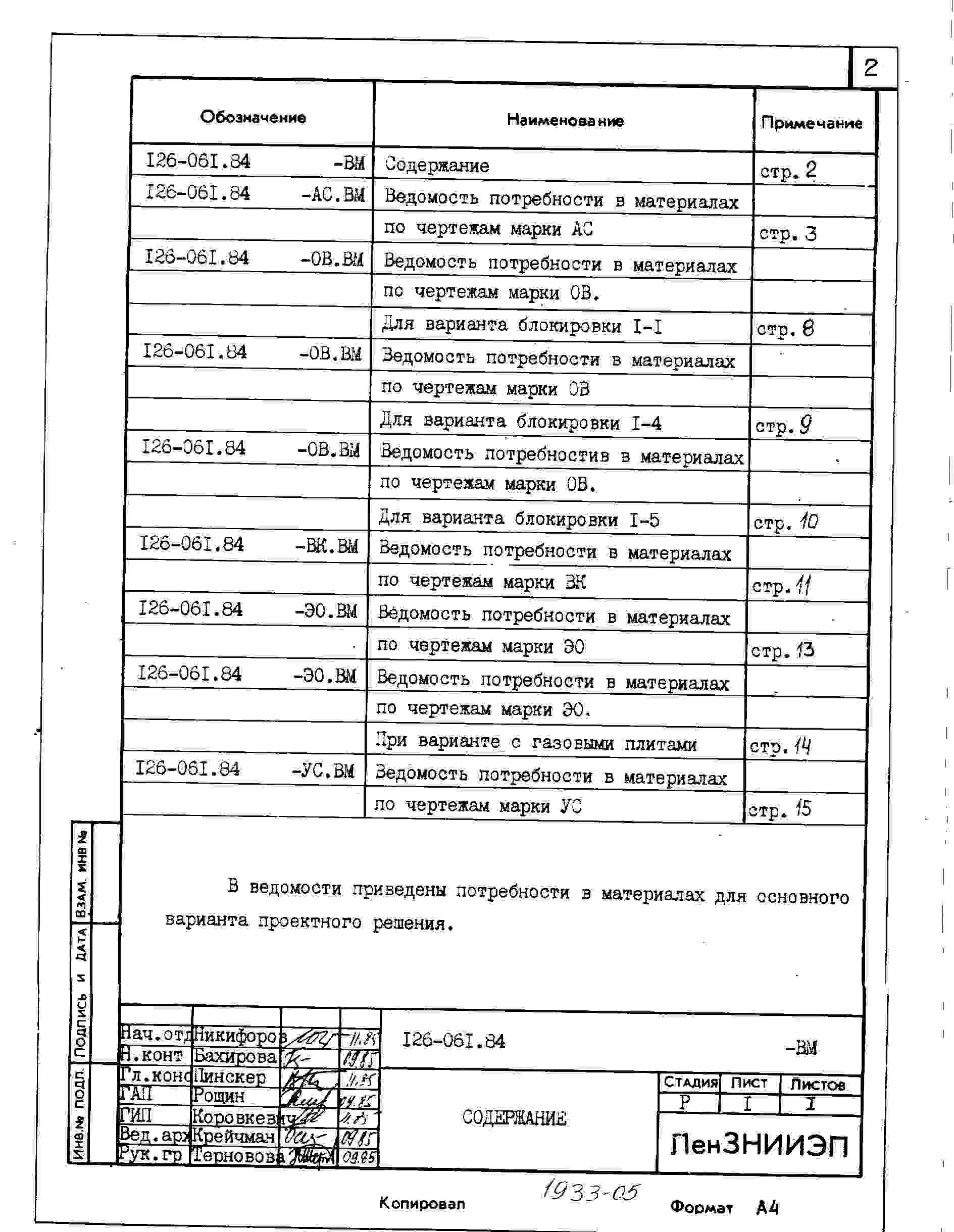 Чертежи типового проекта 126-061.84 в формате TIF из архива ВЦИС