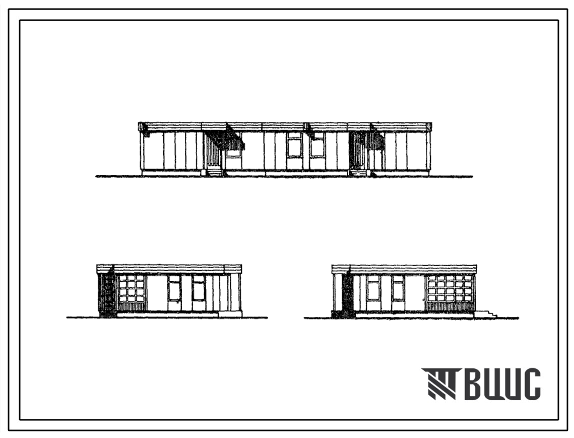 Типовой проект 183-126-37 Одноэтажный двухквартирный неканализованный жилой дом с квартирами 2Б-3Б из ячеистого бетона (вариант с разрезкой 1200 мм).