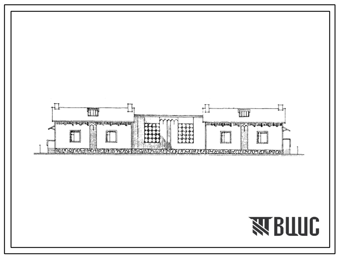 Типовой проект 184-40-122с.13.86 Одноэтажный двухквартирный жилой дом с 3-комнатными квартирами с надворными постройками для индивидуального строительства в предгорных районах южной зоны Узбекской ССР (для рельефа с обратным уклоном)