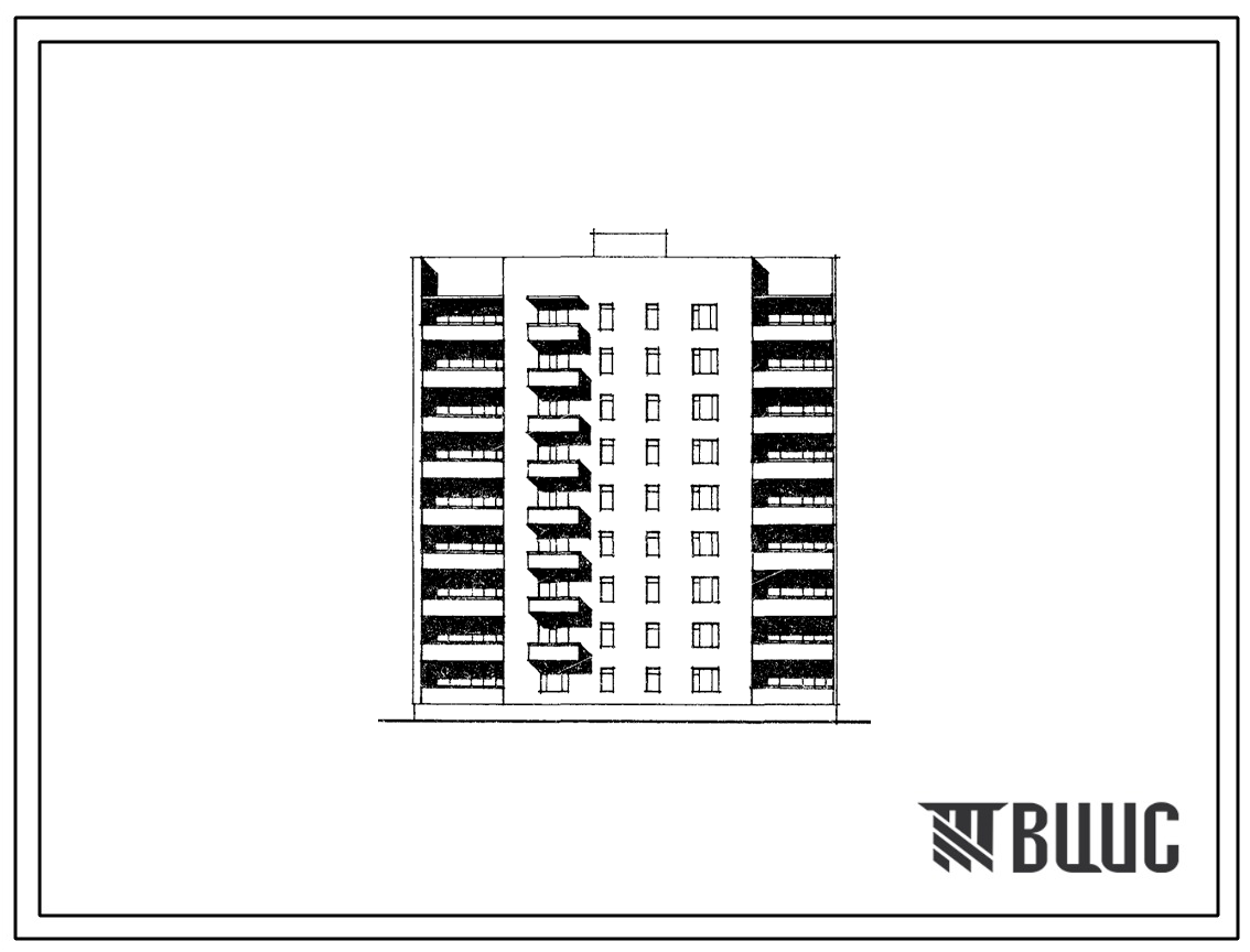 Фасады Типовой проект 87-021/75.2 9-этажная торцовая левая блок-секция Р-1Б-2Б-3Б-4Б на 36 квартир
