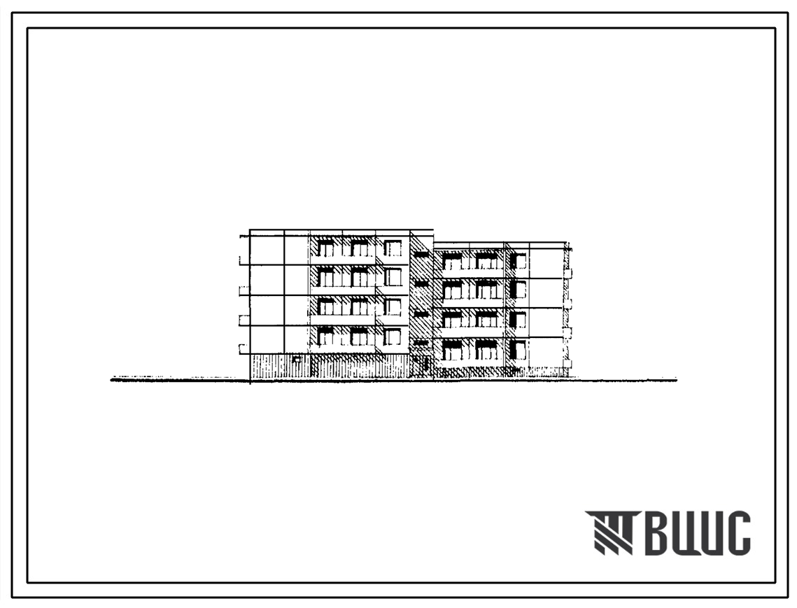 Фасады Типовой проект 111-121-45/1 Четырехэтажный односекционный 24-квартирный жилой дом (однокомнатных 1Б — 4, двухкомнатных 2Б — 12, трехкомнатных 3Б — 8). Для строительства в IВ климатическом подрайоне, II и III климатических районах.