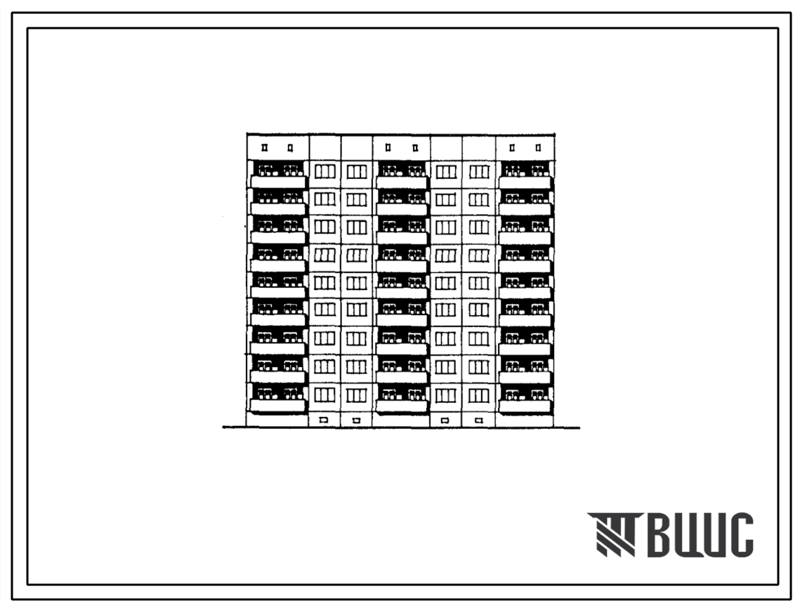 Фасады Типовой проект 112-026.86 9-этажная блок-секция рядовая 1А.1А.1Б.1Б.1Б.1Б.2Б.2Б для малосемейных на 71 квартиру
