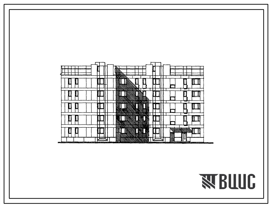 Типовой проект 123-014.2.1 Блок-секция 5-этажная 40-квартирная угловая с торцевыми окончаниями правая 1Б.1Б.2Б.3Б.3Б - 1Б.2Б.3Б
