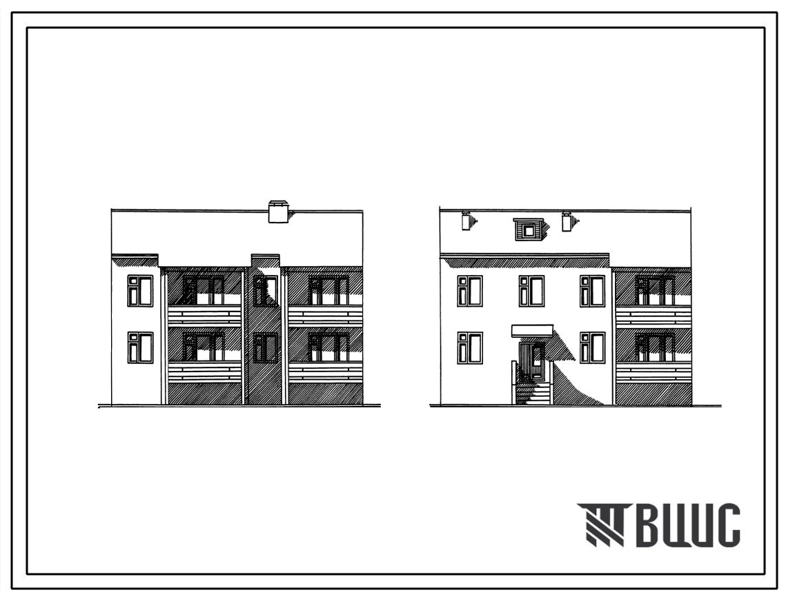 Фасады Типовой проект 192-068.91 Блок-секция 2-этажная рядовая с квартирами в 2-ух уровнях в монолитном исполнении