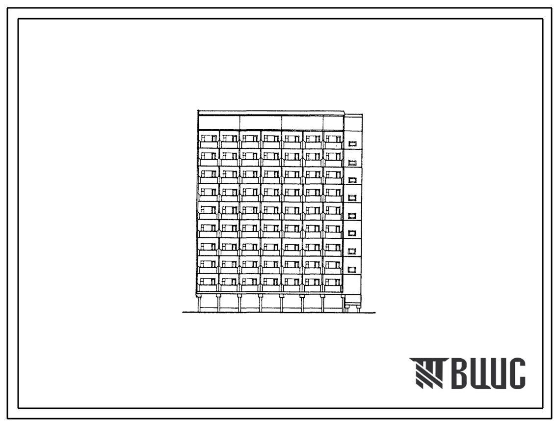 Фасады Типовой проект 112-067м.13.88 Блок-секция рядовая-торцевая для малосемейных 9-этажная 116-квартирная (для Якутской АССР)