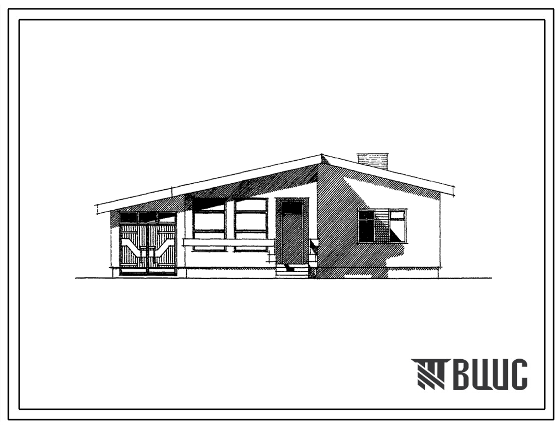 Типовой проект 184-16-27/1 Одноэтажный дом с двухкомнатной квартирой, сблокированный с хозпостройками и гаражом, для индивидуальных застройщиков. Для строительства в 1В климатическом подрайоне и 2 климатическом районе