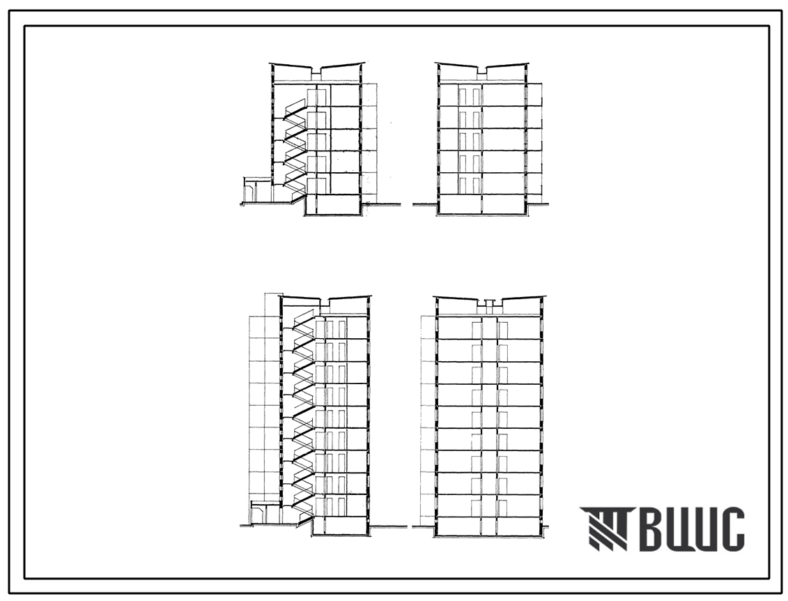 Фасады Типовой проект 182-0-2.87 Блок секции и элементы блокировки 5- и 9-этажных крупнопанельных жилых домов с шагом поперечных несущих стен 3,6 м (базовой серии СБМ-1)