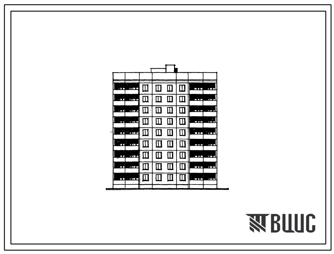 Фасады Типовой проект 96-027/1.2 Блок-секция рядовая-торцевая 9-этажная 36-квартирная РТ 2Б-2Б-3Б-3Б