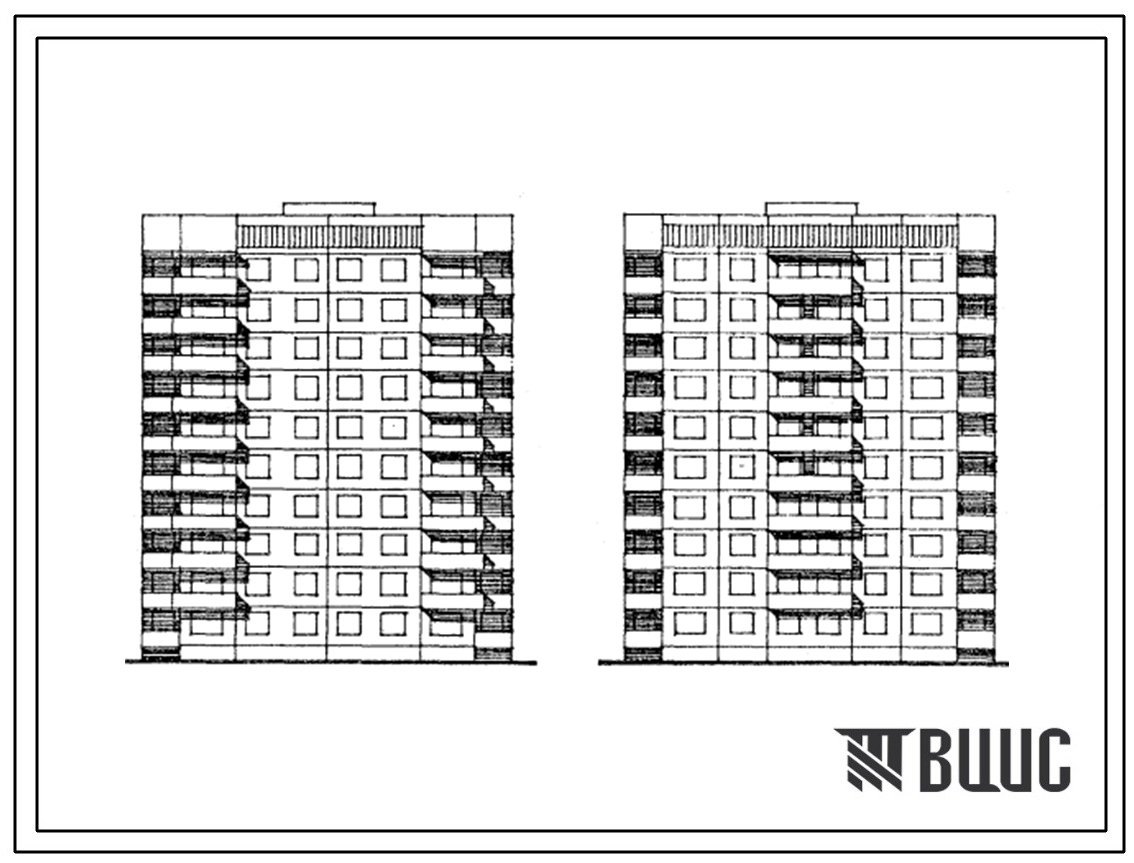 Типовой проект 90-138.1.13.87 Блок-секция рядовая 10-этажная 40-квартирная 2-2-3-3. Фасад 1 с трехслойными панелями.