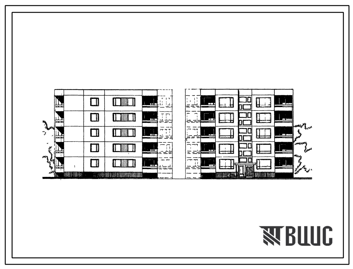Типовой проект 99-016/1 Блок-секция пятиэтажная торцевая левая на 10 квартир (трехкомнатных 3А-5, пятикомнатных 5А-5). Для строительства в 1В климатическом подрайоне, 2 и 3 климатических районах