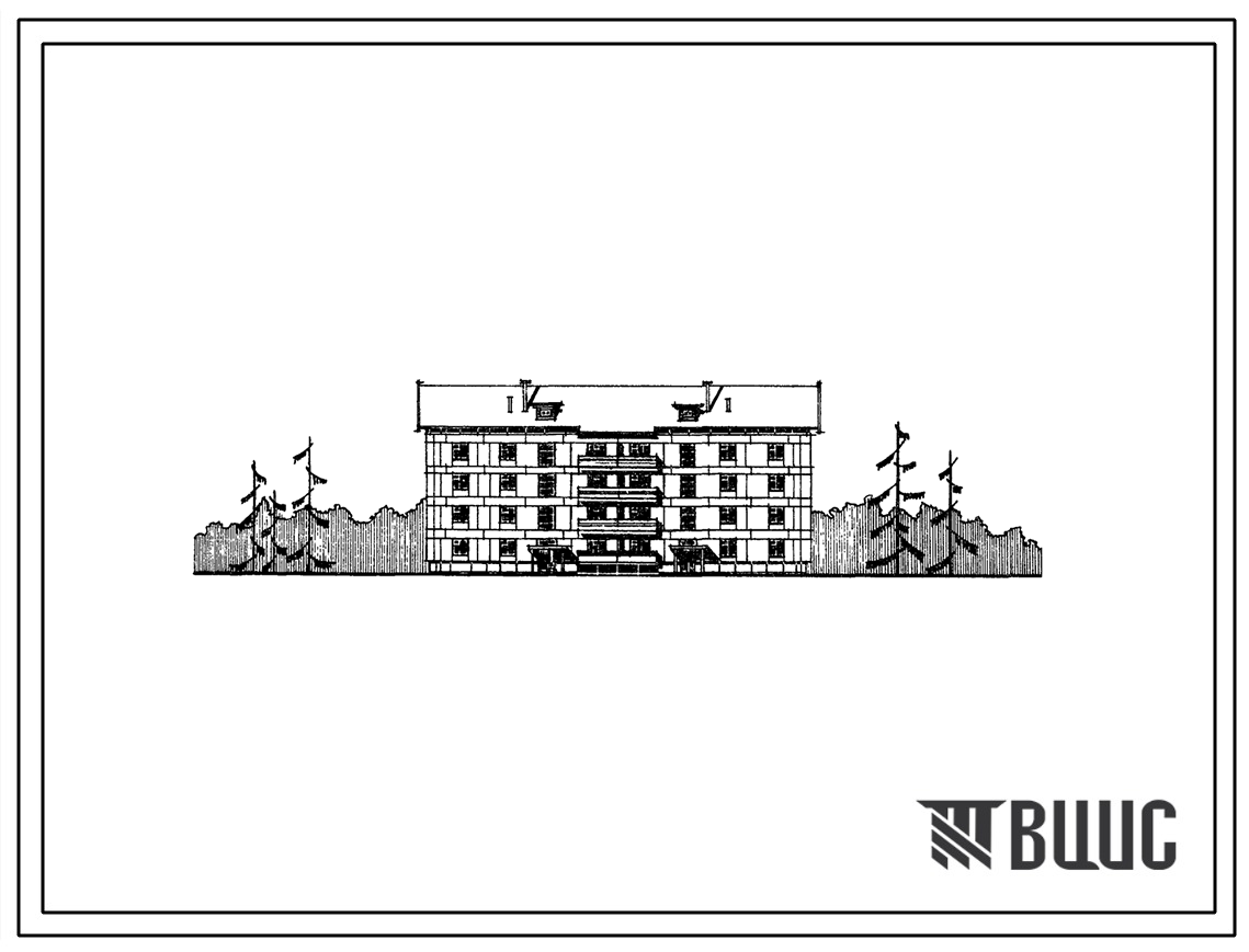 Фасады Типовой проект 113-24-77 Четырехэтажный двухсекционный жилой дом на 24 квартиры (однокомнатных 1Б-8, двухкомнатных 2А-8, 2Б-8). Для строительства во 2 и 3 климатических районах