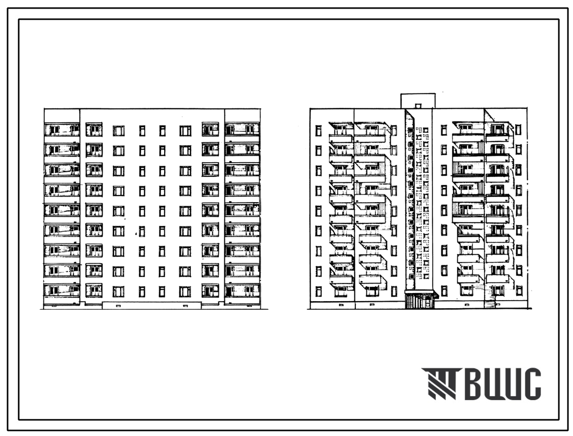 Типовой проект 87-0129.86 Девятиэтажная  блок-секция меридиальной ориентации на 54 квартиры 1Б-1Б-2Б-2Б-3Б-3Б
