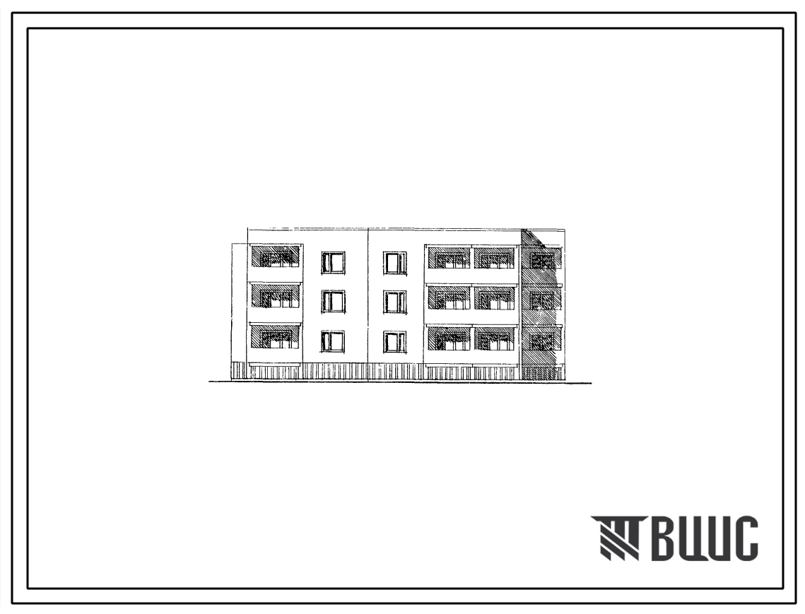 Типовой проект 85-042/1 Трехэтажная блок-секция угловая (торцевая) левая на 12 квартир (однокомнатных 1Б-3, двухкомнатных 2Б-6, четырехкомнатных 4Б-3). ). Для строительства в 1В климатическом подрайоне, 2 и 3 климатических районах