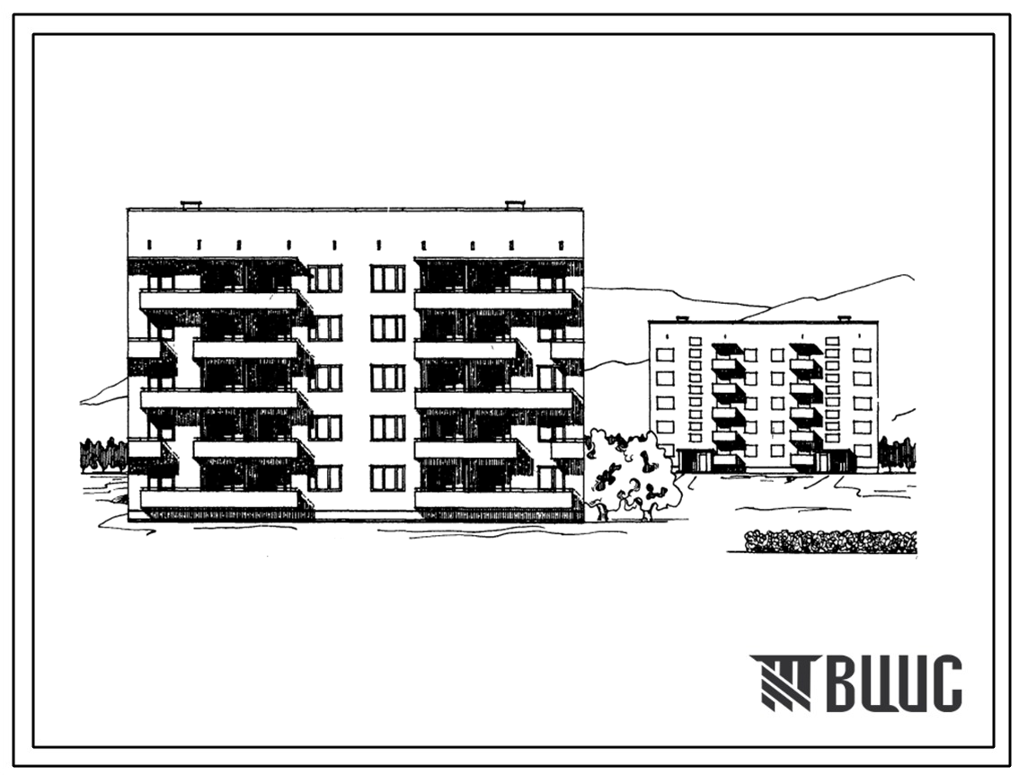 Типовой проект 67-08/78 Пятиэтажная двойная блок-секция на 20 квартир рядовая - 2Б.3Б-2Б.3Б