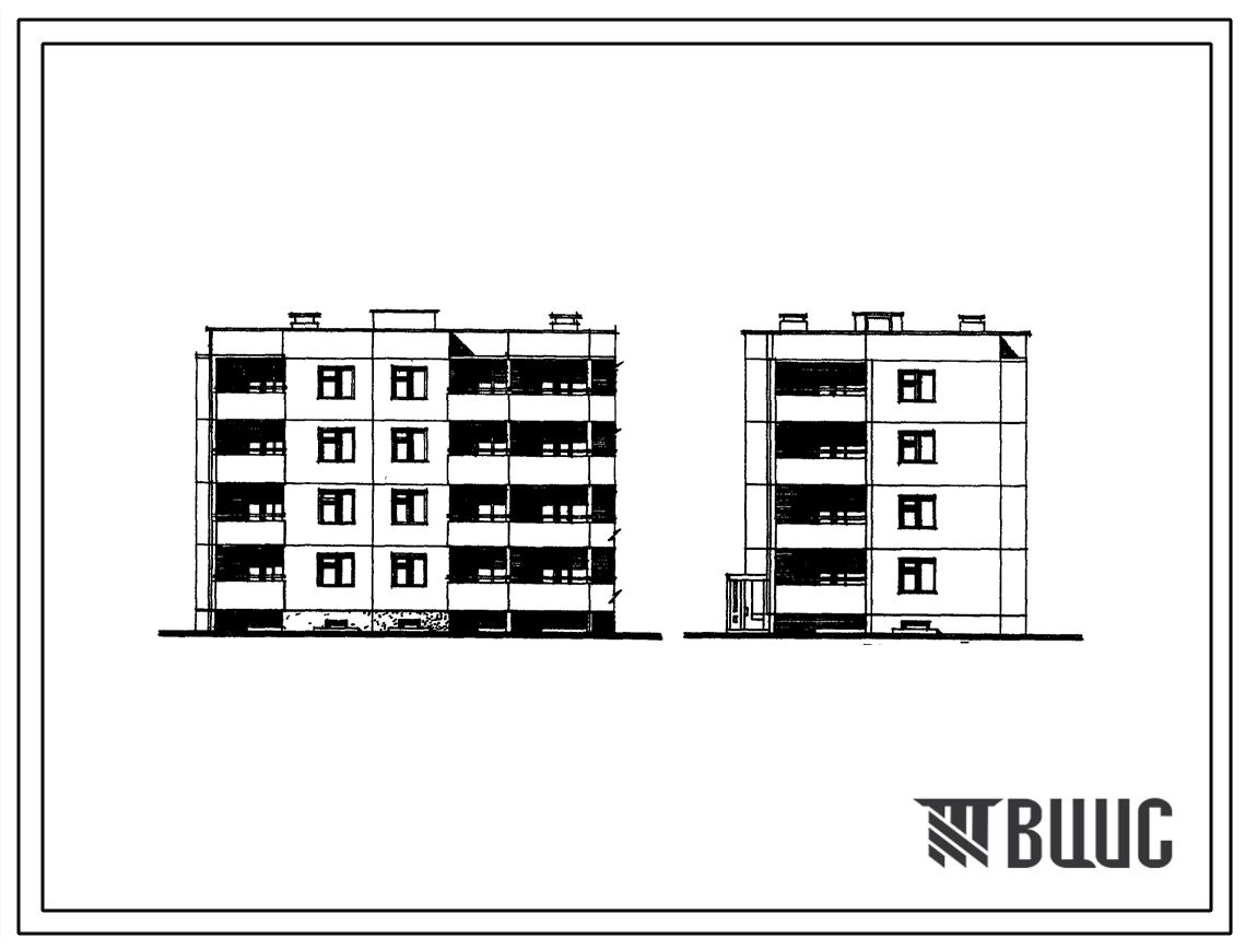Типовой проект 210-026 Блок-секция торцевая левая на 8 квартир (трехкомнатных 3Б-4, четырехкомнатных 4Б-4). Для строительства во 2В климатическом подрайоне Белорусской ССР