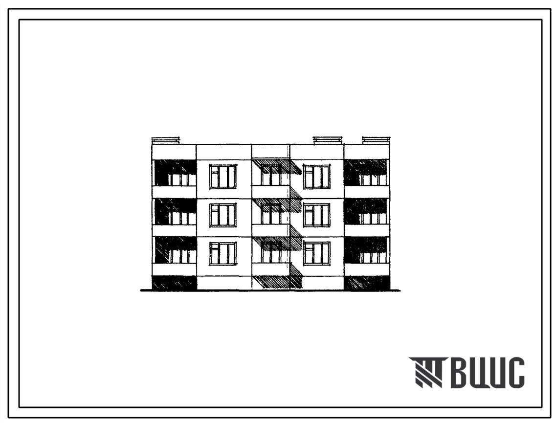 Фасады Типовой проект 210-06 Блок трехэтажная 9-квартирная рядовая с торцовыми окончаниями (двухкомнатных 2Б-9).
