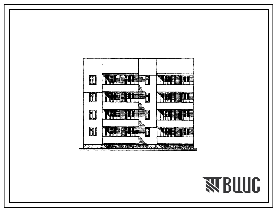 Типовой проект 26-0110.13.87 Блок-секция 4-этажная 12-квартирная рядовая с торцовыми окончаниями 1-2-2 (левая) /для строительства в УССР/